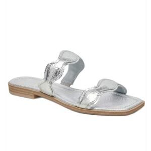 New DOLCE VITA Leather Silver Slide Bridal Sandals